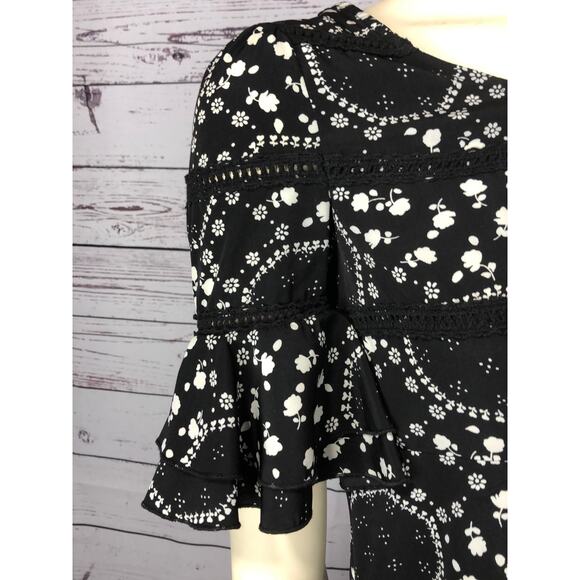 Free People Geo Garden Ruffle Sleeve Mini Dress in black & white size 0 - Picture 10 of 12